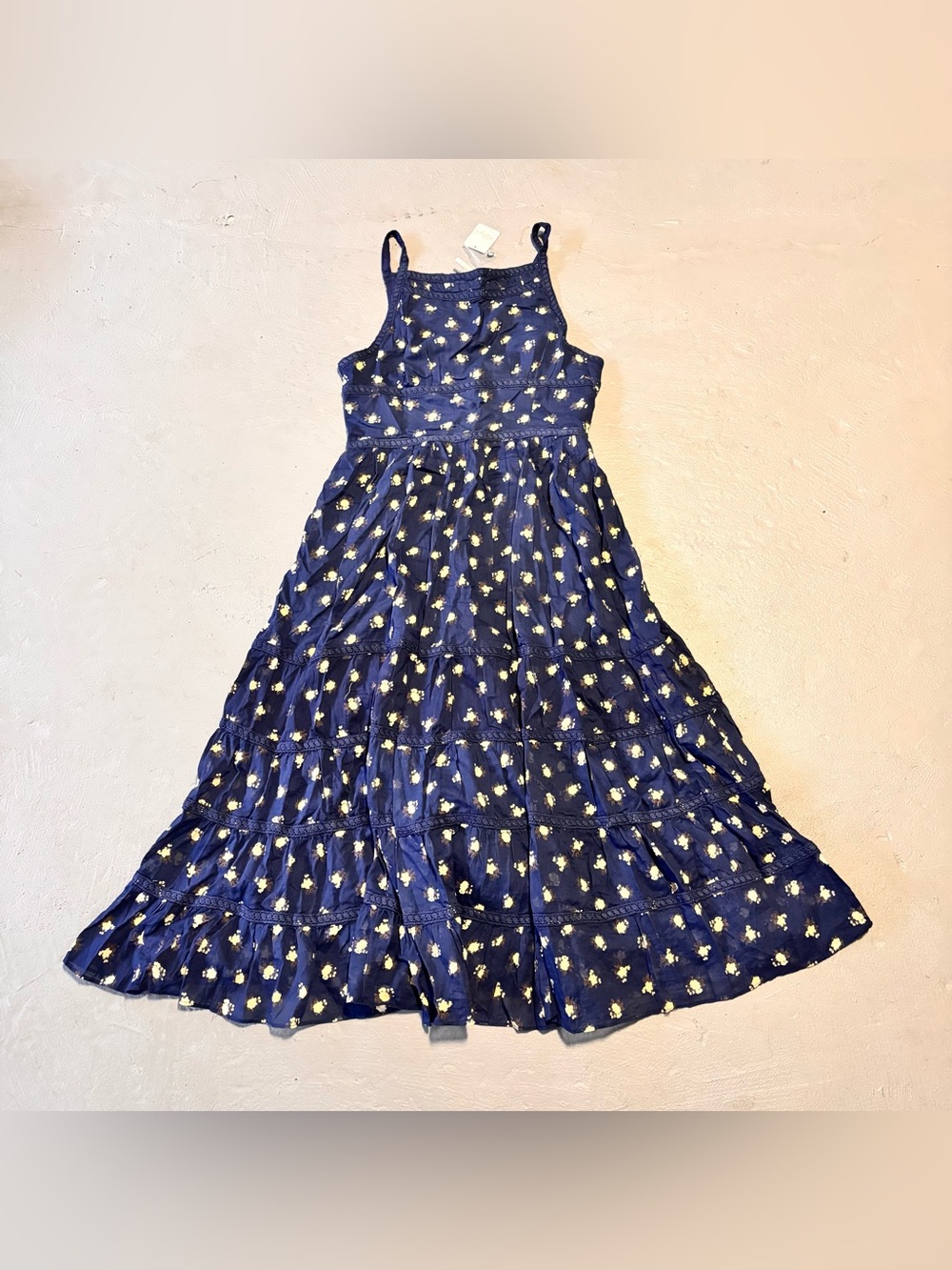 Free People Daydreamer Midi Dress Navy Blue Floral Sleeveless Flowy Boho Women L